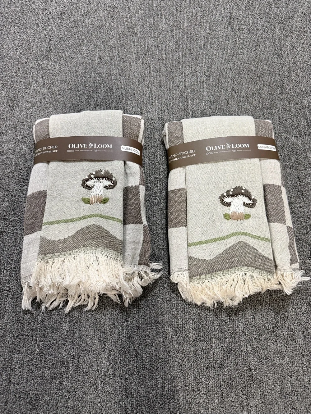 Olive & Loom MUSHROOM HAND-STITCHED TEA TOWEL SET